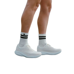 Creepers Unisex Merino Blend Running Crew Toe Socks - White/Black Stripes