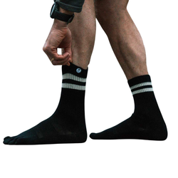 Creepers Merino Blend Crew Toe Socks - Black/White Stripes