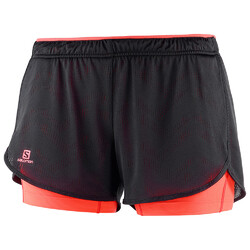 Salomon Agile 2In1 Womens Short - Black/Fiery Coral