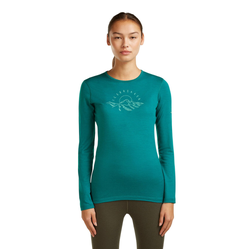 Icebreaker Merino 200 Oasis Womens Long Sleeve Crewe Top - Sunrise Summit - Tidal Teal