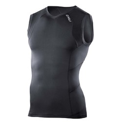 2XU Mens Compression Sleeveless Top - Black/Black