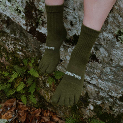 Creepers Unisex Merino Blend Running Crew Toe Socks - Olive Drab