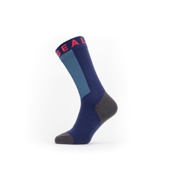 Sealskinz Waterproof Warm Weather Crew Sock with Hydrostop - Navy Blue/Grey/Red