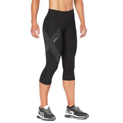 2XU Womens Mid-Rise Compression 3/4 Tights - Black/Dotted Reflective Logo