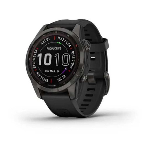 Garmin 7S Sapphire Solar GPS Watch - Carbon Grey DLC Titanium with Black Band