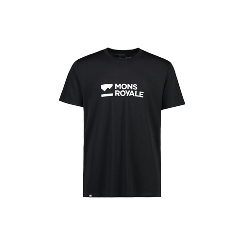 Mons Royale Icon Merino Air-Con Mens T-Shirt- Brand Lock Up - Black - L
