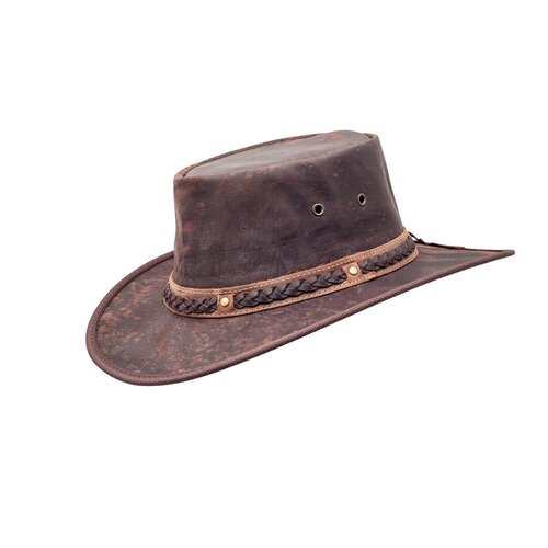 Barmah Foldaway Squashy Crackle Kangaroo Leather Hat - Dark Brown - S