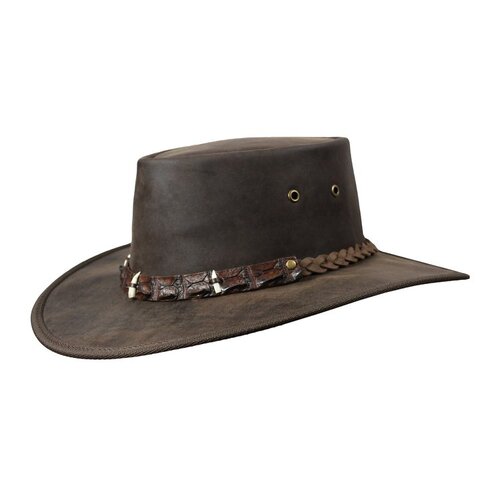 Barmah Outback Crocodile Teeth Leather Hat - Brown
