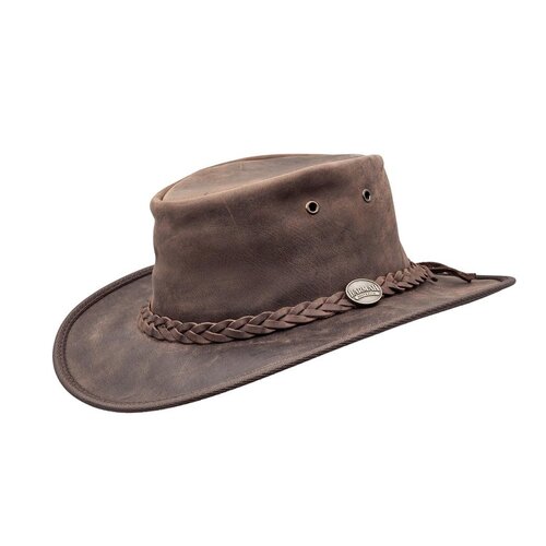 Barmah Foldaway Bronco Leather Hat - Brown - L