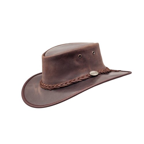 Barmah Foldaway Oiled Leather Hat - Brown - XL