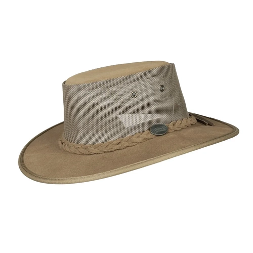 Barmah Foldaway Cooler Leather Hat - Hickory Brown