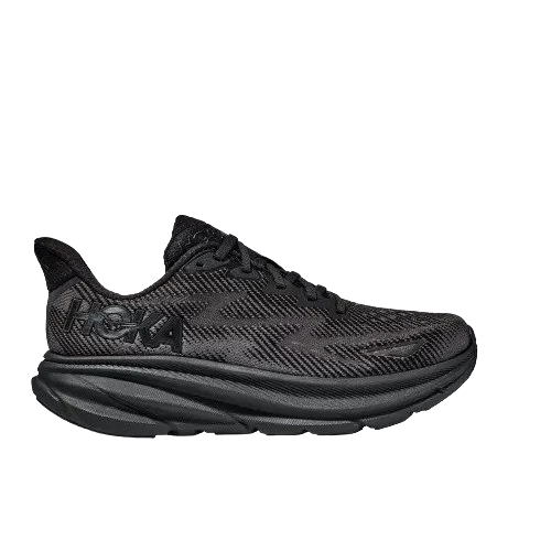 Hoka Clifton 9 Womens Wide Road Running Shoes Black Black US6