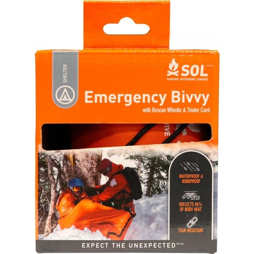 SOL Emergency 1 Person Bivvy - Rescue Whistle/Tinder Cord - Orange