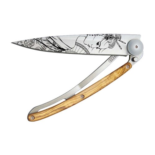 Deejo Tattoo Lightweight Foldable Knife - 37g - Geisha Olivewood