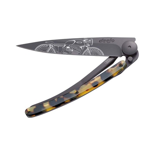 Deejo Turtle Lightweight Folding Knife - Black/Cafe Racer - 37g