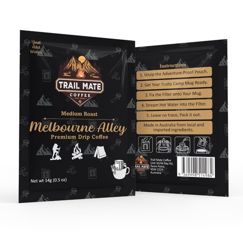 Trail Mate Melbourne Alley Premium Pour Over Drip Filter Coffee - 1 Pack of 14g Ground Coffee