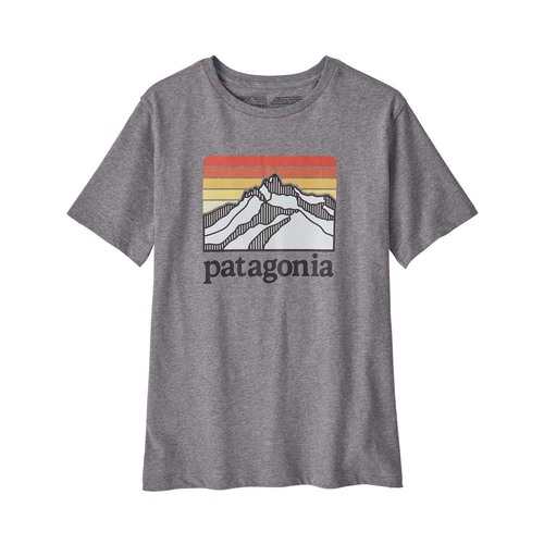 Patagonia Regenerative Organic Certified Cotton Graphic Kids T-Shirt - Line Logo Ridge: Gravel Heather - L