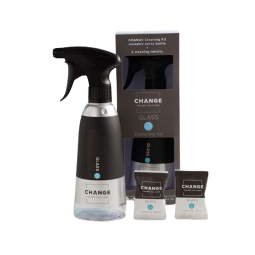 Change Glass Cleaning Starter Pack  - 1 Spray Bottle/2 Tablets