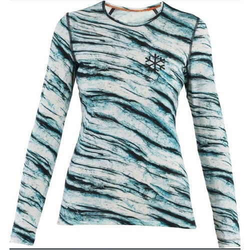 Icebreaker 200 Oasis POW AOP Womens Long Sleeve Thermal Crew Top - Snow AOP - L