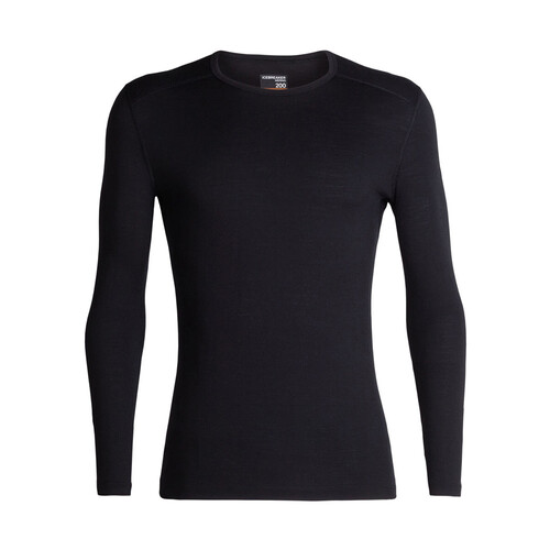 Icebreaker 200 Oasis Mens Long Sleeve Merino Thermal Crewe - Black - L
