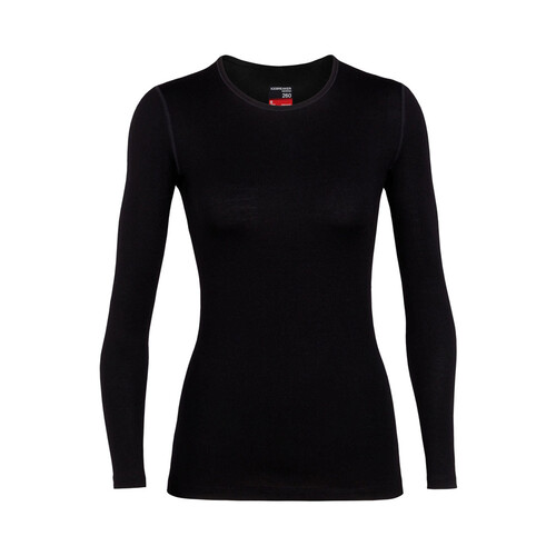 Icebreaker Tech 260 Womens Long Sleeve Thermal Base Layer Crewe - Black - L