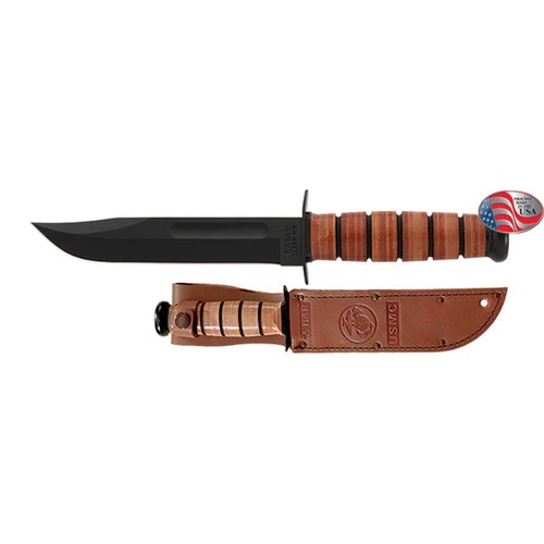 Ka-Bar Fighting/Utility Straight Edge Knife With USMC Brown Leather Sheath