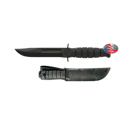 Ka-Bar Short Straight Edge Knife With Black Leather Sheath