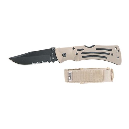 Ka-Bar Mule Folder Serrated Edge Knife With Desert Tan Polyester Sheath &Pocket Clip