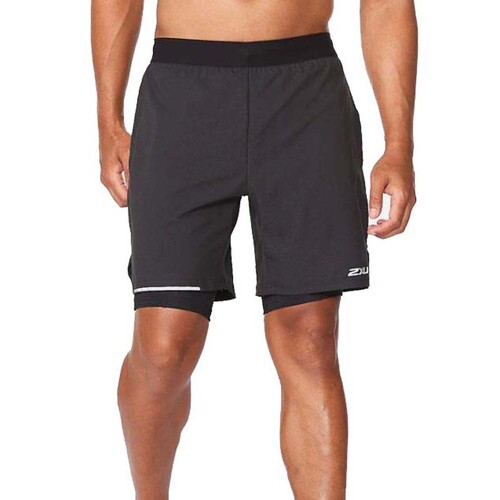 2XU Aero 2 In 1 7in Mens Running Shorts Black Silver Reflective L
