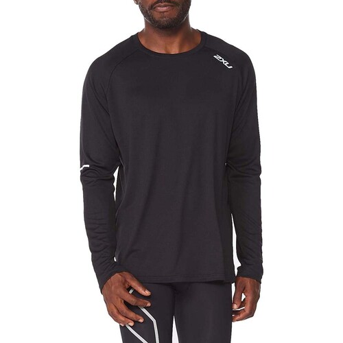 2XU Aero L/S Mens Running T-Shirt - Black/Silver Reflective - M