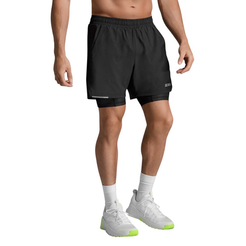 2XU Aero Mesh 2-in-1 Mens 5in Running Shorts - Black/Silver Reflective - L
