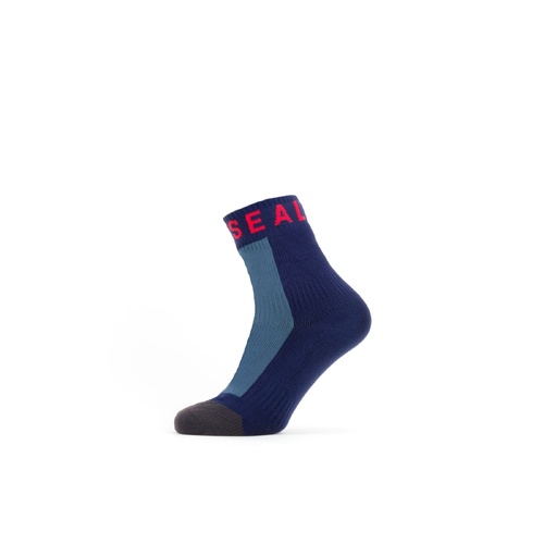 Sealskinz Waterproof Warm Weather Ankle Sock with Hydrostop - Navy Blue/Grey/Red - Medium