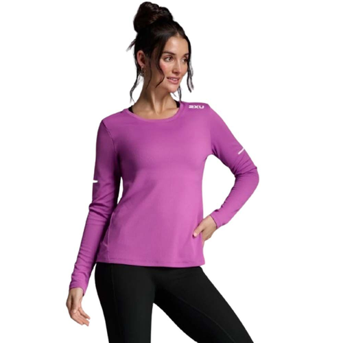 2XU Aero Long Sleeve Womens Running T-Shirt - Hyper Violet/White Reflective - S