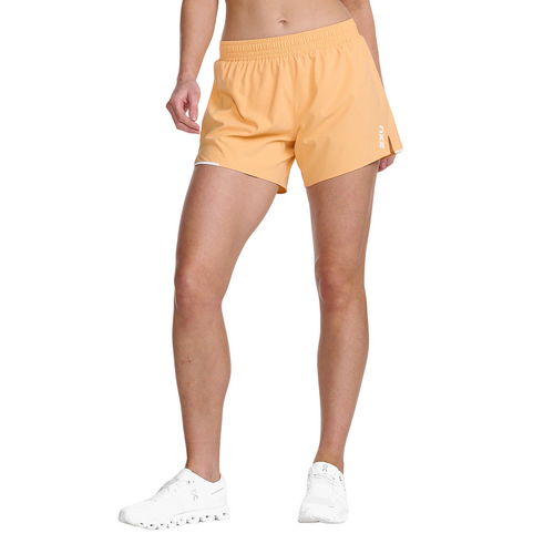 2XU Aero 5in Womens Running Shorts - Peach/White Reflective - L