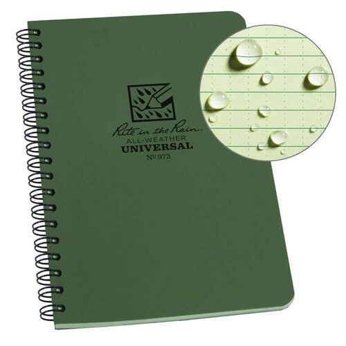 Rite In The Rain Side Spiral 4.625 x 7 Polydura Waterproof Notebook- Green
